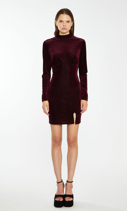 Burgundy Velvet Ribbed Mini Dress