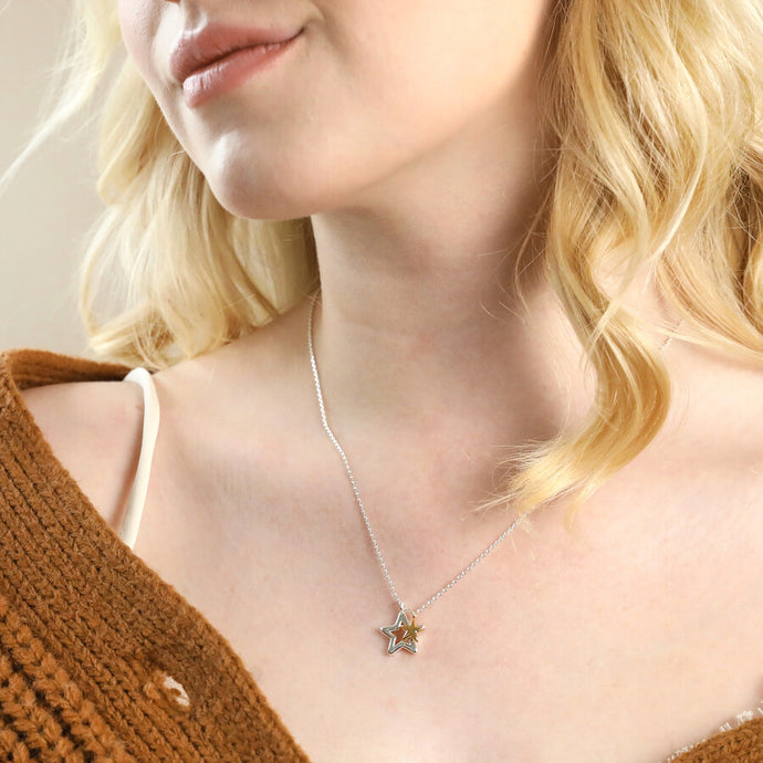 Double Star Necklace in silver and Gold