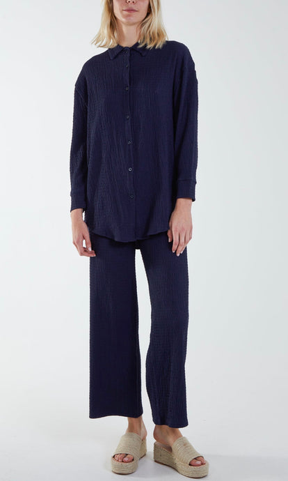 Navy Waffle Shirt and Trouser Co-Ord Set