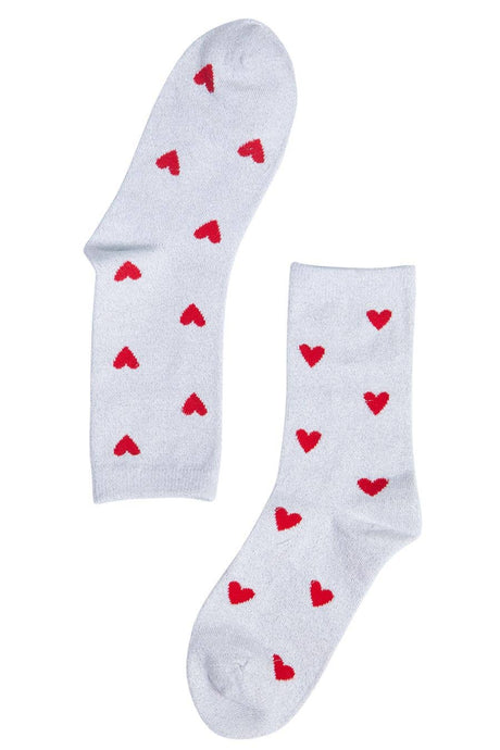 Womens Glitter Socks Red Heart Love Hearts Ankle Socks White