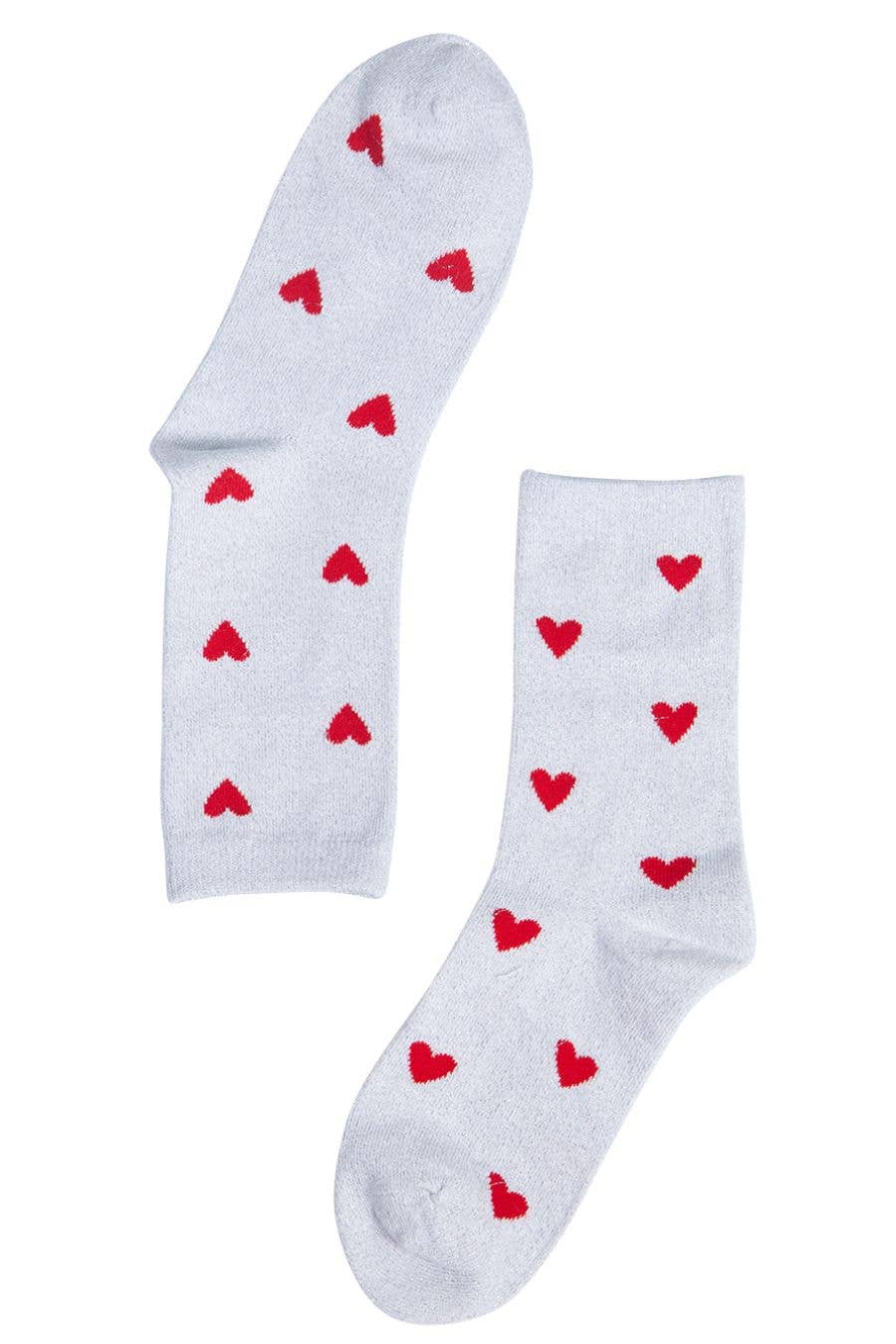 Womens Glitter Socks Red Heart Love Hearts Ankle Socks White