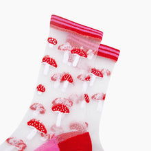 Load image into Gallery viewer, Toadstools Combed Cotton Sheer Pop Socks in Red: UK 3-7 | EU 36-40 | US 5-9