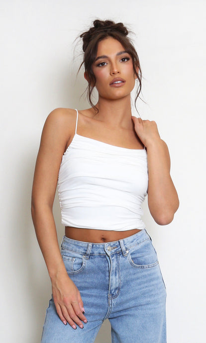 White Strappy Ruched Cami Top