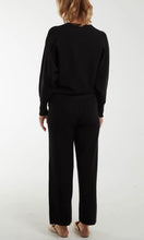 Load image into Gallery viewer, BLACK RIBBED KNIT TIE WAIST LOUNGE CO-ORD SET