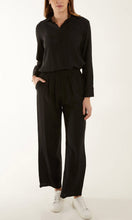 Load image into Gallery viewer, BLACK LIGHTWEIGHT SHIRT &amp; WIDE LEG TROUSER CO-ORDS