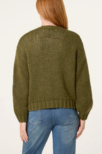 Load image into Gallery viewer, Chunky Knit Khaki Embroidered Flower Cardigan