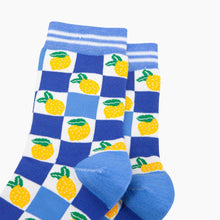Load image into Gallery viewer, Lemon Checkerboard Bamboo Socks in Blue