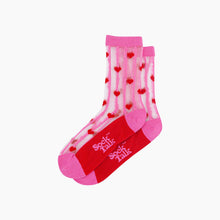 Load image into Gallery viewer, Hearts Stripes Combed Cotton Sheer Pop Socks in Pink/Red: UK 3-7 | EU 36-40 | US 5-9