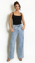 Load image into Gallery viewer, Blue Leopard Print Wide Leg Jeans