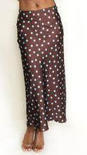 Load image into Gallery viewer, Satin Blue and Brown Polka Dots Midi Skirt