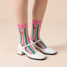 Load image into Gallery viewer, Watermelon Stripes Combed Cotton Sheer Pop Socks in Pink: UK 3-7 | EU 36-40 | US 5-9