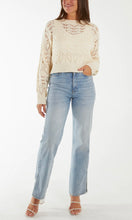 Load image into Gallery viewer, CREAM CROCHET STYLE POINTELLE KNIT CROP JUMPER