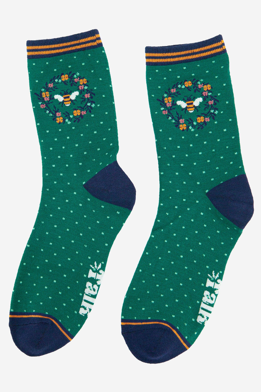 Women's Bee and Floral Wreath Bamboo Socks: UK 3-7 | EU 36-40 | US 4-8 | US 4-8