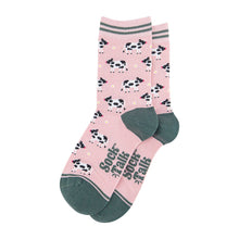 Load image into Gallery viewer, Women&#39;s Bamboo Socks - Light Pink/Green, Spring Cow: UK 3-7 | EU 36-40 | US 5-9