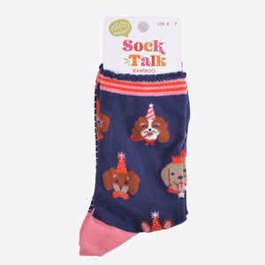 Women's Bamboo Socks - Navy Blue/Pink, Party Dogs: UK 3-7 | EU 36-40 | US 5-9