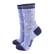 Load image into Gallery viewer, Women&#39;s Bamboo Socks - Sky Blue/Navy Blue, Bee and Flowers: UK 3-7 | EU 36-40 | US 5-9