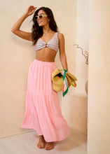 Load image into Gallery viewer, Pink Viscose Tiered Skater Maxi Skirt