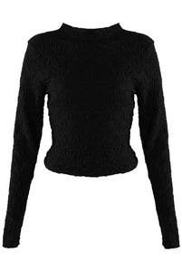 Black Textured Long Sleeve Top