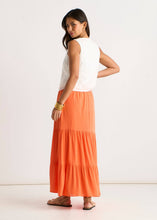 Load image into Gallery viewer, Orange Viscose Tiered Skater Maxi Skirt