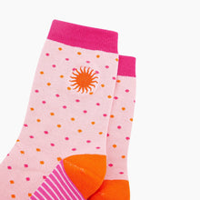 Load image into Gallery viewer, Embroidered Sun Spotted Combed Cotton Socks in Pink: UK 3-7 | EU 36-40 | US 5-9