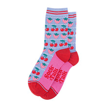 Load image into Gallery viewer, Women&#39;s Bamboo Socks - Light Blue/Red, Strawberries: UK 3-7 | EU 36-40 | US 5-9