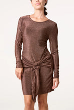 Load image into Gallery viewer, Bronze Metallic Tie Front Mini Dress
