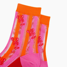 Load image into Gallery viewer, Lobster Stripes Combed Cotton Sheer Pop Socks in Pink/Red: UK 3-7 | EU 36-40 | US 5-9