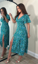 Load image into Gallery viewer, Levi Green Angel Sleeve Split Leg Midi Dress