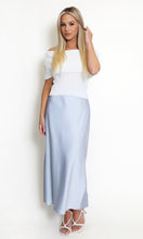 Load image into Gallery viewer, Blue Satin High Waist A-Line Maxi Skirt