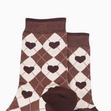 Load image into Gallery viewer, Heart Argyle Women's Bamboo Socks in Brown/Cream: UK 3-7 | EU 36-40 | US 5-9
