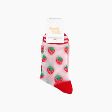 Load image into Gallery viewer, Strawberries Fruit Combed Cotton Sheer Pop Socks in Red: UK 3-7 | EU 36-40 | US 5-9
