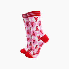 Load image into Gallery viewer, Lobster Checkerboard Bamboo Socks in Pink: UK 3-7 | EU 36-40 | US 5-9