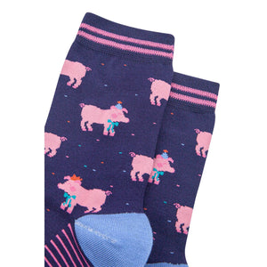 Women's Bamboo Socks - Navy Blue/Orange, Party Pigs: UK 3-7 | EU 36-40 | US 5-9