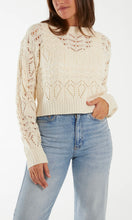 Load image into Gallery viewer, CREAM CROCHET STYLE POINTELLE KNIT CROP JUMPER