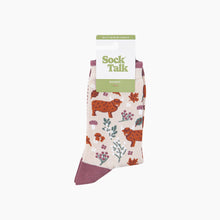 Load image into Gallery viewer, Highland Cow Floral Women's Bamboo Socks in Cream: UK 3-7 | EU 36-40 | US 5-9