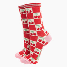 Load image into Gallery viewer, Cherry Checkerboard Bamboo Socks in Red/Cream: UK 3-7 | EU 36-40 | US 5-9