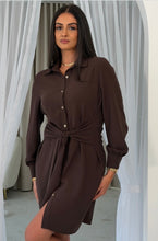 Load image into Gallery viewer, Mira tie front shirt dress - brown