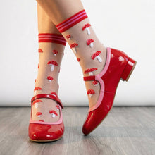 Load image into Gallery viewer, Toadstools Combed Cotton Sheer Pop Socks in Red: UK 3-7 | EU 36-40 | US 5-9