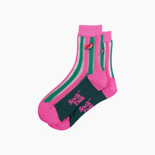 Load image into Gallery viewer, Watermelon Stripes Combed Cotton Sheer Pop Socks in Pink: UK 3-7 | EU 36-40 | US 5-9