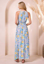 Load image into Gallery viewer, Blue Halterneck Maxi Dress with Lemons