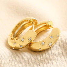 Load image into Gallery viewer, Scattered Crystal Stars Chunky Hoop Earrings in Gold