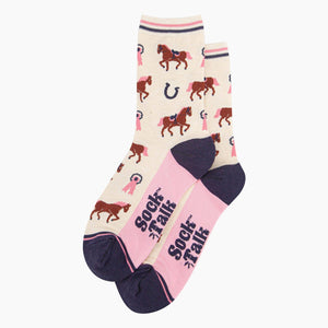 Women's Bamboo Socks - Cream, Horse Riding: UK 3-7 | EU 36-40 | US 5-9
