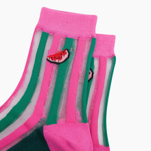 Load image into Gallery viewer, Watermelon Stripes Combed Cotton Sheer Pop Socks in Pink: UK 3-7 | EU 36-40 | US 5-9