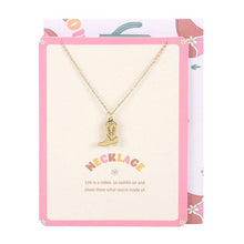 Load image into Gallery viewer, Cowboy Boot Necklace on Greeting Card