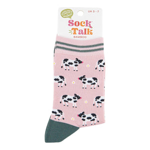Women's Bamboo Socks - Light Pink/Green, Spring Cow: UK 3-7 | EU 36-40 | US 5-9