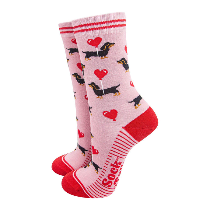 Women's Bamboo Socks - Light Pink/Red, Sausage Dogs: UK 3-7 | EU 36-40 | US 5-9
