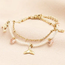 Load image into Gallery viewer, Stainless Steel Double Layer Dolphin Charm Bracelet in Gold