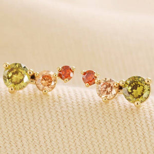 Triple Crystal Stud Earrings in Gold