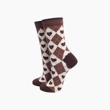 Load image into Gallery viewer, Heart Argyle Women's Bamboo Socks in Brown/Cream: UK 3-7 | EU 36-40 | US 5-9