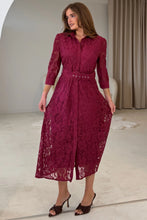 Load image into Gallery viewer, Tansy 3/4 Sleeve Lace Shirt Dress Wine